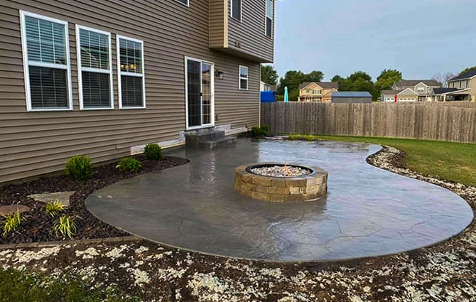 outdoor firepit and new concrete patio in chatham illinois