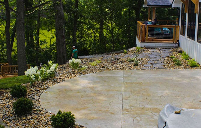 Deep Roots Lawn Care and Landscaping - stamped concrete for back patio - Chatham, IL