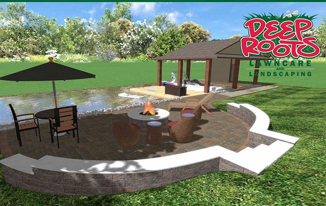 3D render of fire pit and concrete patio springfield illinois