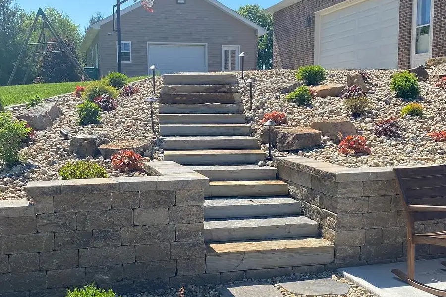 Deep Roots - natural stone concrete steps landscaping services - Chatham, IL