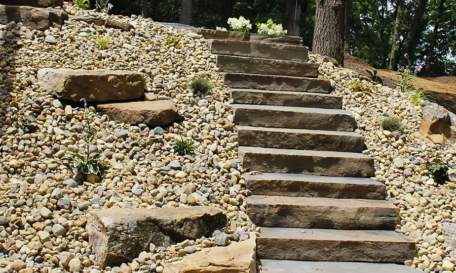 natural stone cut stairs landscaping Springfield, IL